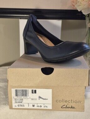 New Neiley Pearl Pump Navy Clarks Comfy Work Shoe Leather Blue Limited Available